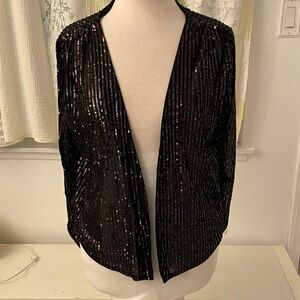 Express Black Sheer Sequin Striped Top